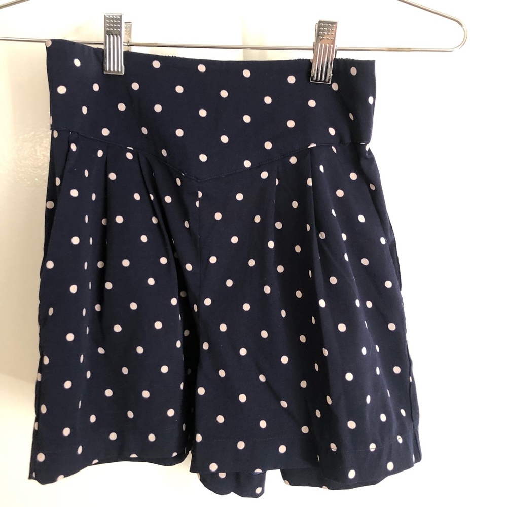 Navy and Cream Polka Dot High Waisted Shorts from Urban Outfitters